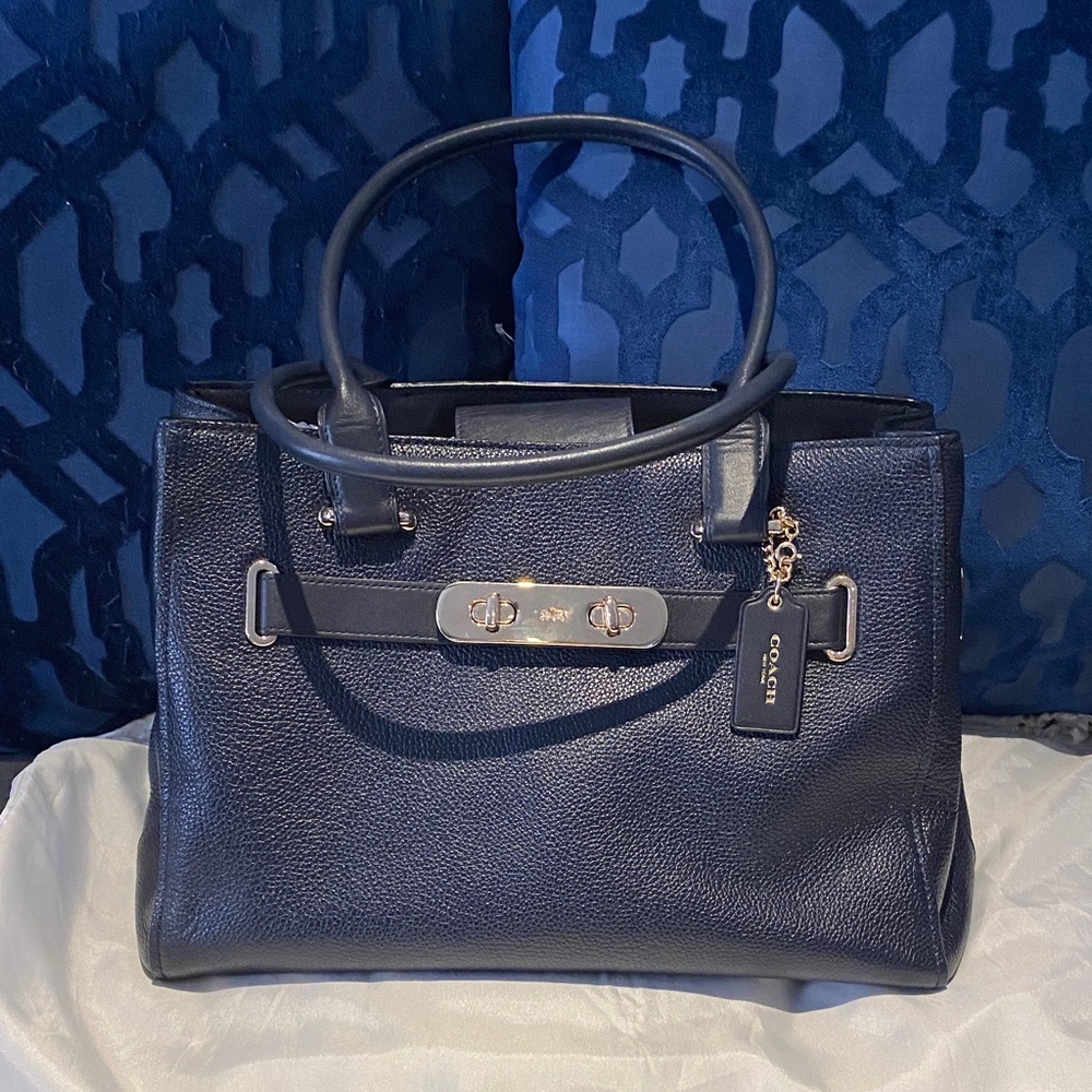 Coach Dark Blue Pebble Leather Tote/Satchel